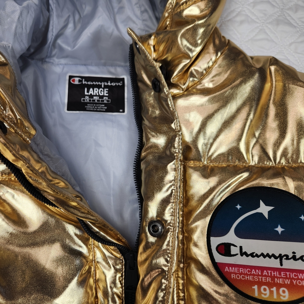 Champion x NASA Gold Metallic Hooded Puffer Jacket - Men's Size Large L - Picture 9 of 11